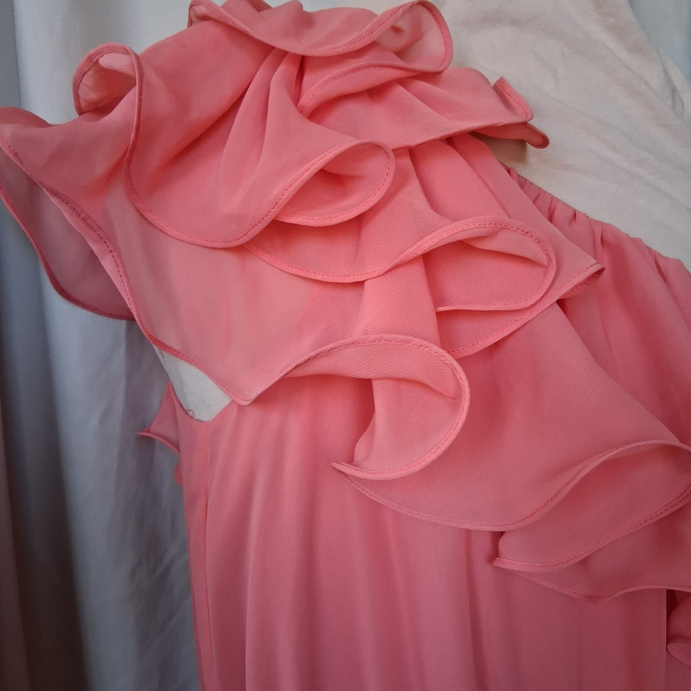 Pearl Coral One-Shoulder Ruffle Dress - Picture 2 of 7